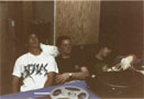 Bob X., The Golden One, and Pinslayer loungin' away in the D.J. studio of WCCR